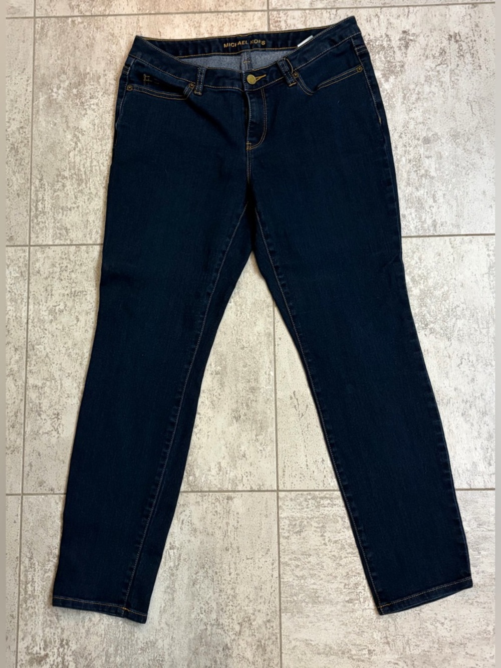 Michael Kors Skinny Jeans Dark Blue Denim Stretch High Rise Logo Women's 8 Short